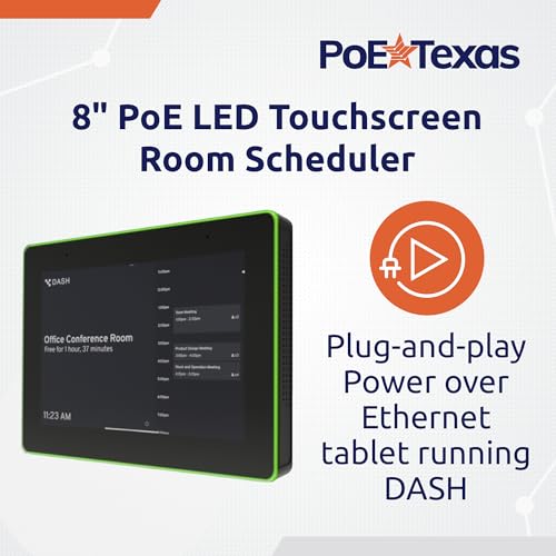 PoE Texas 8" Conference Room Scheduler with Color Changing LED Status - PoE Powered Touch Screen Tablet for Meeting Room Booking - Syncs with All Popular Business Calendars - No Subscription Required - size: 8" Touchscreen w/ Led