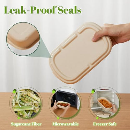 [100% Eco-Friendly] Disposable Food Containers with Lids – Sugarcane Pulp Take Out Boxes, Biodegradable, Compostable, Microwave Safe Lunch Containers – Pack of 50 (24 OZ) - size: 24 OZ
