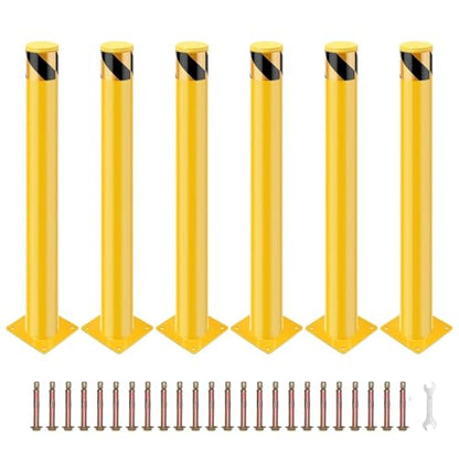 6 Pcs Safety Bollard,36 Inch High Heavy-Duty Yellow Safety Bollard Steel Posts,4.5 Inch Diameter,Safety Bollard with 16 Anchor Bolts - Ideal for Traffic Control, Driveway Barriers,Parking Poles - size: 6 packs 36 inch