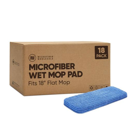 Microfiber Wholesale 18 inch Microfiber Mop Pads - Machine Washable, Reusable, Refills & Replacement Wet Mop Heads Compatible with Any Microfiber Flat Mop System (18 Pack) - size: 18 inch 18 Pack