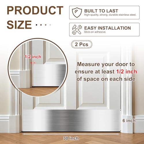 6 x 30 Inches Self Adhesive Door Kick Plate,2 Pack - Silver - color: Silver, size: 6 x 30 Inch