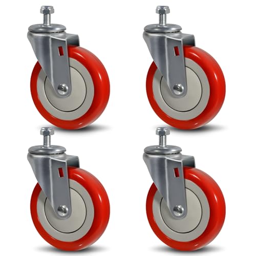 SY America 5" Shopping Cart Replacement Wheels,Stem Casters Swivel Casters Set of 4 Heavy Duty Castors,Load Capacity 1400 lbs (Red) - color: Red, size: 4 Swivel