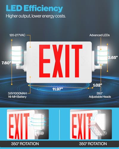 Sunco Red Exit Signs with LED Emergency Lights & Backup Battery - color: Red, size: 1 Pack