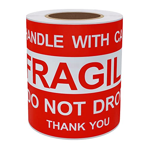 Hybsk 4x6 inch Do Not Drop Thank You Fragile Stickers Adhesive Label 100 Per Roll (4x6 inch) - size: 4x6 inch
