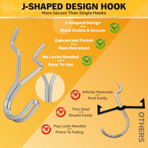 ELEAD 90-Piece Pegboard Hooks J-Hook, Silver J Hooks for Pegboard, Fits 1/8” & 3/16” Pegboards, Heavy Duty Peg Board Hooks for Hanging Keys, Retail Items & Small Tools - style: Silver J Hooks 90-Piece