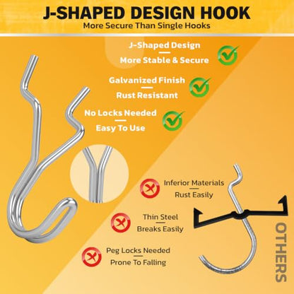 ELEAD 90-Piece Pegboard Hooks J-Hook, Silver J Hooks for Pegboard, Fits 1/8” & 3/16” Pegboards, Heavy Duty Peg Board Hooks for Hanging Keys, Retail Items & Small Tools - style: Silver J Hooks 90-Piece