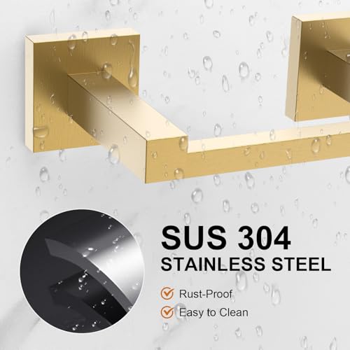 Toilet Paper Holder Wall Mount, Brushed Gold Paper Towel Holder Double Base Large Stainless Steel Bathroom Toilet Tissue Roll Holder, Commercial Toilet Paper Dispenser - color: Brushed Gold, size: Square