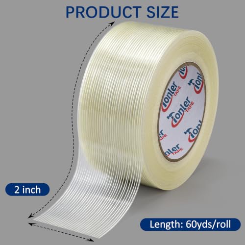 Filament Strapping Tape 2" x 60Yd 2 Rolls Fiberglass Reinforced - size: 2 Rolls 2 In x 60 Yd