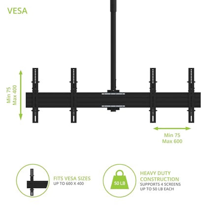 Kanto CM600B4B Back-to-Back Quad TV Ceiling Mount for 40” to 45” TVs | 200 lb Weight Capacity | Height Adjustable | Up to +15°/-6° Tilt | Hidden Cable Management - style: Commercial - Quad TV - For 40" to 45" TVs - Black