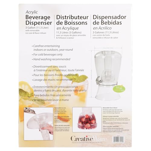 CreativeWare 3 Gallon Beverage Dispenser With Ice Cylinder And Fruit Infuser - size: 3 Gallon