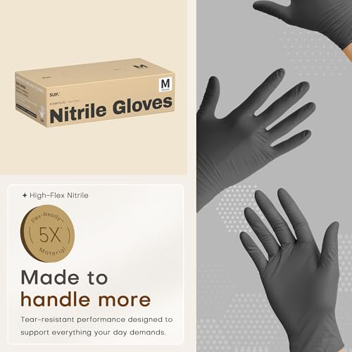 Nitrile+ SUP Exam Plus Gloves, Powder-Free Disposable, Black 100 Count - color: Medium (Iron Grey)
