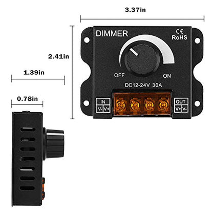 SUPERNIGHT LED Light Strip Dimmer, DC12V-24V 30A PWM, 2 PCS