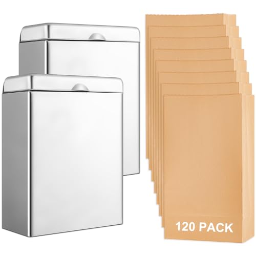 Sanitary Napkin Receptacle 100 Feminine Hygiene Liner Bag, Silver, 2 Pcs