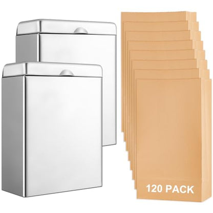 Sanitary Napkin Receptacle 100 Feminine Hygiene Liner Bag, Silver, 2 Pcs