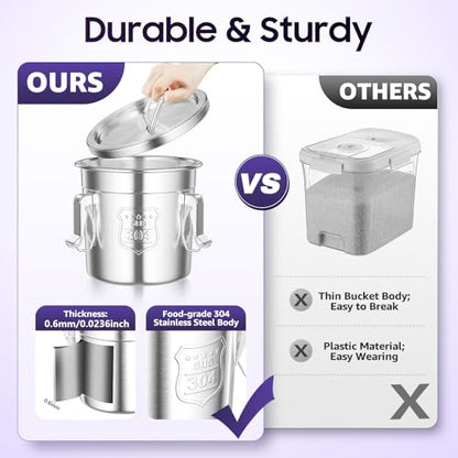 6L/1.59 Gal Stainless Steel Food Storage Container with Lid - size: 1.59 gal
