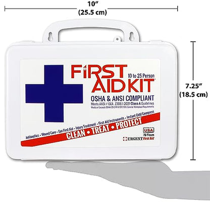 OSHA & ANSI Class A, Metal First Aid Kit, 25 Person, 79 Piece Emergency Kit