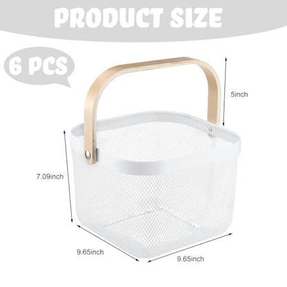 Roshtia 6 Pcs Metal Mesh Basket with Handle, Fall Farmhouse Garden Basket - color: White, size: 9.65 x 9.65 x 7.09 Inch