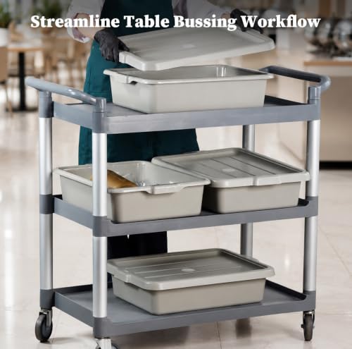 CURTA Bus Tub with Lids 3 Pack, 21"x15"x5" Gray NSF Dish Box - size: 21.06" x 15.35" x 4.92" - With Lid