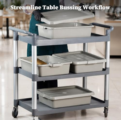 CURTA Bus Tub with Lids 3 Pack, 21"x15"x5" Gray NSF Dish Box - size: 21.06" x 15.35" x 4.92" - With Lid