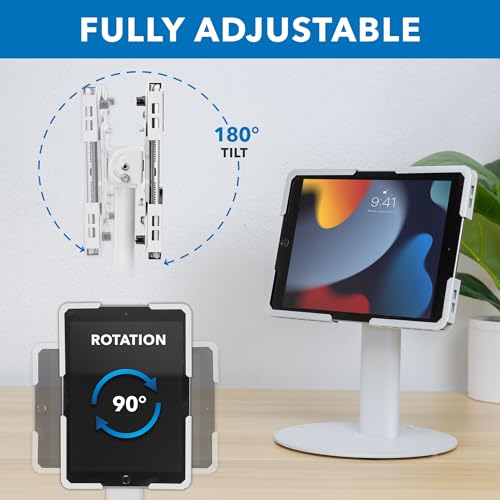 Mount-It! Universal Tablet Countertop Stand, Secure Kiosk Mount, White - color: White