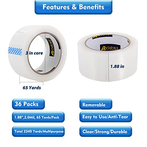 Packing Tape Heavy Duty Refills 1.88" x65 Yds 36 Rolls 2.0Mil - size: 36 Rolls/65 Yards 2.0 Mil
