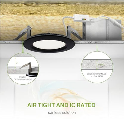 ASD Recessed Lighting 4 Inch, Round Commercial LED Downlight, Mini Panel Baffle Trim, 12W 120-277V, 5 CCT 2700K-5000K, Dimmable LED Ceiling Light Fixture, Black, ETL, 6 Pack - color: 6 Pack, size: 4 Inch Black