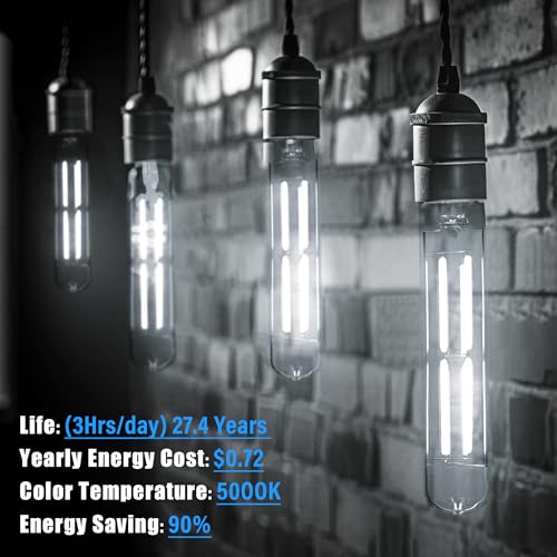8.9IN LED Light Bulbs E26 Base, 6W 800LM 5000K Daylight White T10 T9 Vintage Edison Bulbs Dimmable, AC 120V Equal 80 Watt Clear Glass Long Tubular Filament Bulb, ETL Certified - 2Pack - size: 9 Inch 6W (2 Count)