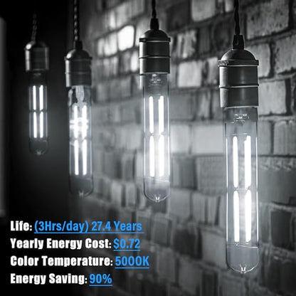 8.9IN LED Light Bulbs E26 Base, 6W 800LM 5000K Daylight White T10 T9 Vintage Edison Bulbs Dimmable, AC 120V Equal 80 Watt Clear Glass Long Tubular Filament Bulb, ETL Certified - 4Pack - size: 9 Inch 6W (4 Count)