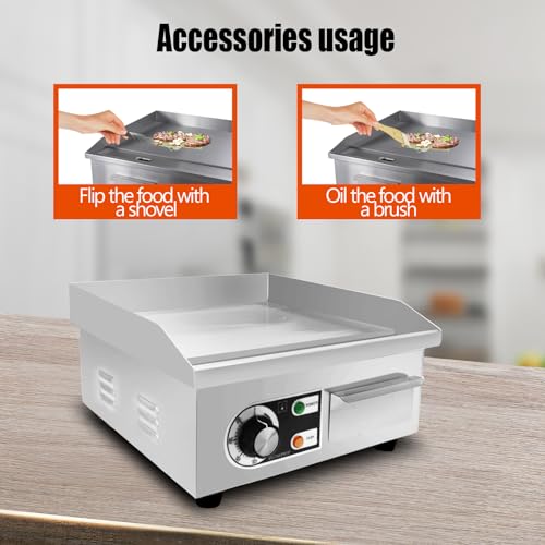 14" Commercial Electric Griddle,Electric Countertop Flat Top Griddle,110V 1500W Electric Flat Top Grill,Non-Stick Restaurant Teppanyaki Stainless Steel Grill,Adjustable Temperature Control - style: 14''