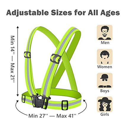 Reflective Strap Safety Vest Gear - 2-10 Pack Adjustable High Visible Reflective Running Gear for Women Men Night - color: Green X2