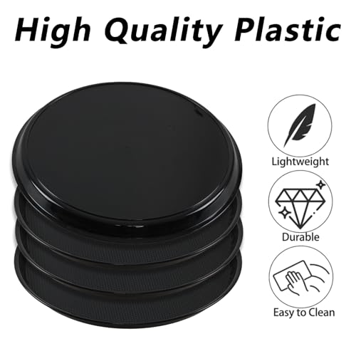 4 Pack 13.58 Inch Round Non-Slip Tray, Restaurant Serving Tray - color: Black
