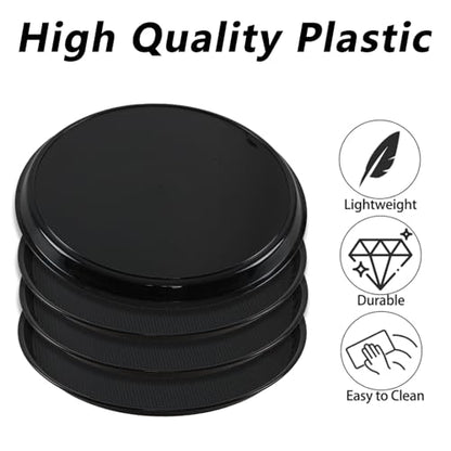 4 Pack 13.58 Inch Round Non-Slip Tray, Restaurant Serving Tray - color: Black