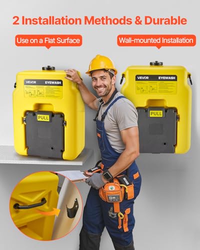 VEVOR Portable Eye Wash Station 14 Gal, OSHA-Approved Eyewash Station Wall-Mounted/On Flat Surface, Emergency Eye Wash Unit with 2 Sprays, First Aid Eyewash Units for Schools, Labs, Factories, Yellow - style: Portable Eye Wash Station 14 Gal