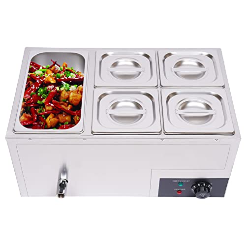 5 Pan Commercial Food Warmer Countertop with Lids, Electric Food Warmer Steam Table, 600W Professional Buffet Servers and Warmers Stainless Steel Buffet Bain Marie with 86-185°F Temp Control - color: 5 Pan