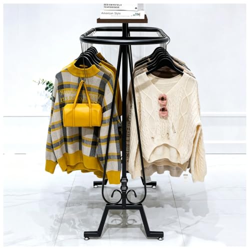 Clothes Rack Stand with Wood Top, Retail Clothing Display Rack Oval Hangers
