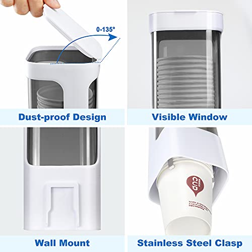 Cup Dispenser, Wall Mount Water Cooler Cups Holder Fit 3-5oz Cup - color: White