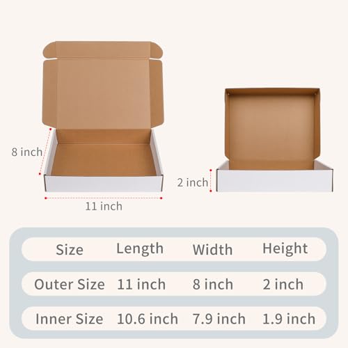 Fishat 11" x 8" x 2" White Corrugated Cardboard Shipping Boxes Set of 25 - size: 11" x 8" x 2"