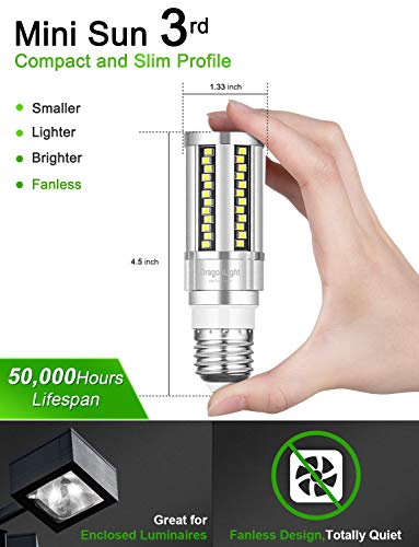 DragonLight 15W Super Bright Corn LED Light Bulbs Fanless(150 Watt Equivalent) - 3000K Warm White 1,800 Lumens E26 Base LED Lamp for Residential and Commercial Lighting, Pack of 4