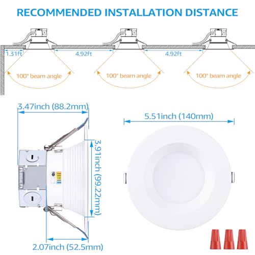 TORCHSTAR 8-Pack 5CCT 4 Inch LED Recessed Light Canless, White - color: White-5CCT, size: 4 Inch