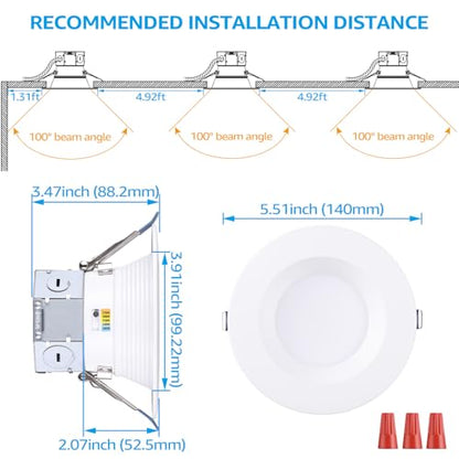 TORCHSTAR 8-Pack 5CCT 4 Inch LED Recessed Light Canless, White - color: White-5CCT, size: 4 Inch
