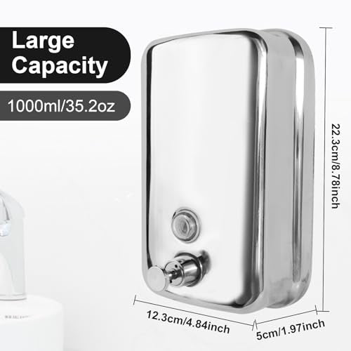 Heavy Duty Soap Dispenser Wall Mount Stainless Steel Soap Dispenser Manual Liquid Pump Rust-Proof Leak Free Pump for Commercial & Home Kitchen Bathroom (34 fl.oz./1000ml)