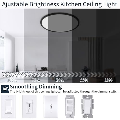 MOONSEA 24-Inch Flush Mount LED Dimmable Ceiling Light Round – 48W - color: Black, size: 24 Inch