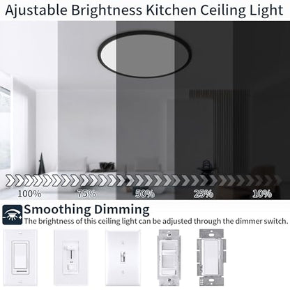 MOONSEA 24-Inch Flush Mount LED Dimmable Ceiling Light Round – 48W - color: Black, size: 24 Inch