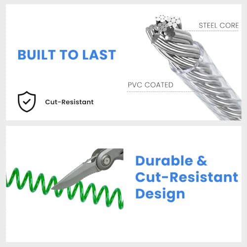 Security Cable Lock 2 Pack, 5FT Self-Coiling Stainless Steel Double Loop Cable, Flexible Anti-Theft Wire for Luggage, Bike, Helmet & Travel Gear (Green) - color: Green