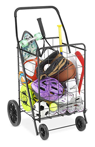Whitmor Extra Large Utility Foldable Shopping Cart with Wheels, 100 Lb Capacity, Heavy Duty Grocery Cart with Steel Frame, Foam Handle, Rolling Collapsible Utility Trolley for Grocery, Laundry, Black - size: 17.4"L x 16.4"W x 40.12"H, Black