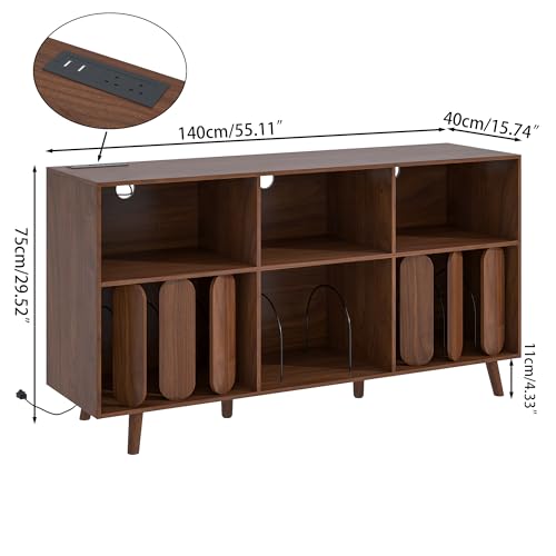 Oubayajia Large Record Player Stand, Vinyl Record Storage Holder, Walnut
