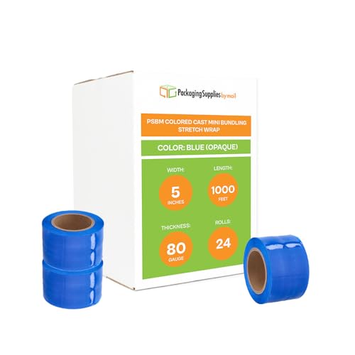 PSBM Dark Blue Mini Stretch Wrap with Plastic Handle, 24 Rolls 5 Inch x 1000 Feet 80 Gauge Heavy Duty Plastic Wrap Industrial Strength Shrink Film for Moving, Packing & Shipping