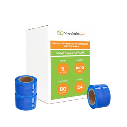 PSBM Dark Blue Mini Stretch Wrap with Plastic Handle, 24 Rolls 5 Inch x 1000 Feet 80 Gauge Heavy Duty Plastic Wrap Industrial Strength Shrink Film for Moving, Packing & Shipping
