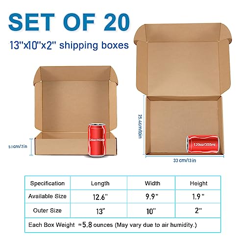 Kraft Brown Shipping Boxes 13x10x2 Inches, 20 Pack - color: Kraft, size: 13x10x2 Inch