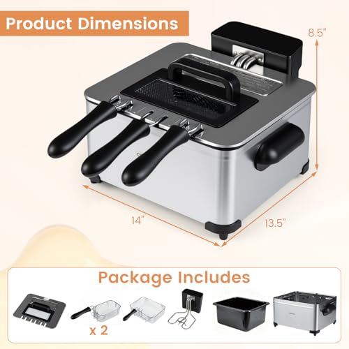 COSTWAY Deep Fryer w/Touch Screen, 5.3-Qt/5L Electric Fryer, 1700W, Silver - color: Silver, size: 5.3 Qt (5 L)